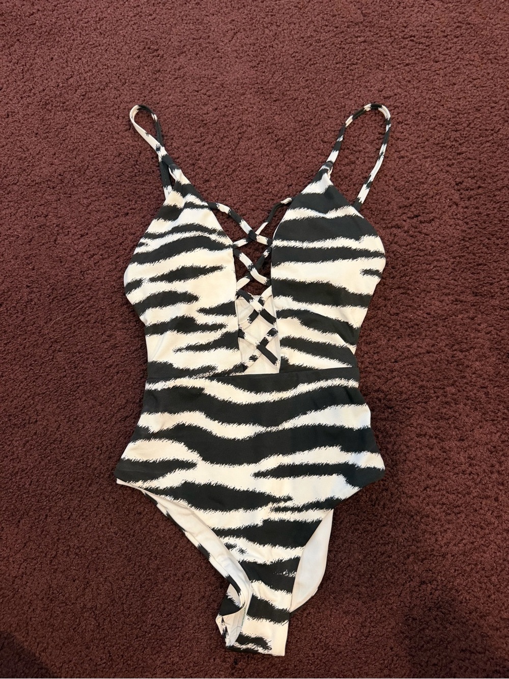 Black & White Zebra One-Piece Swimsuit with Lace-Up Front dippin daises